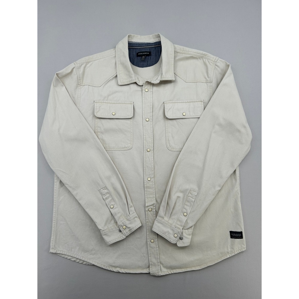 Silver Jeans Co Mens XL Western Pearl Snap Shirt Beige Cotton Twill Long Sleeve